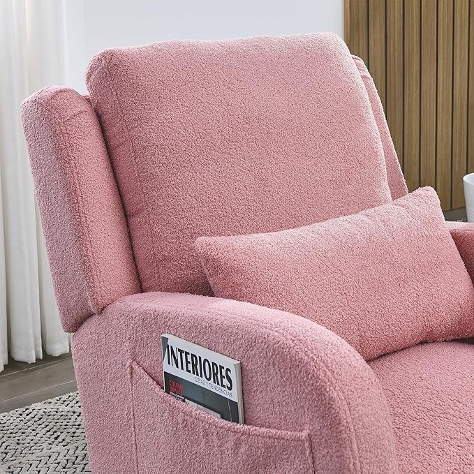 YAFF 27.5 W Modern Accent High Back Living Room Casual Armchair Rocker with One Lumbar Pillow Two Side PocketsTeddy-642