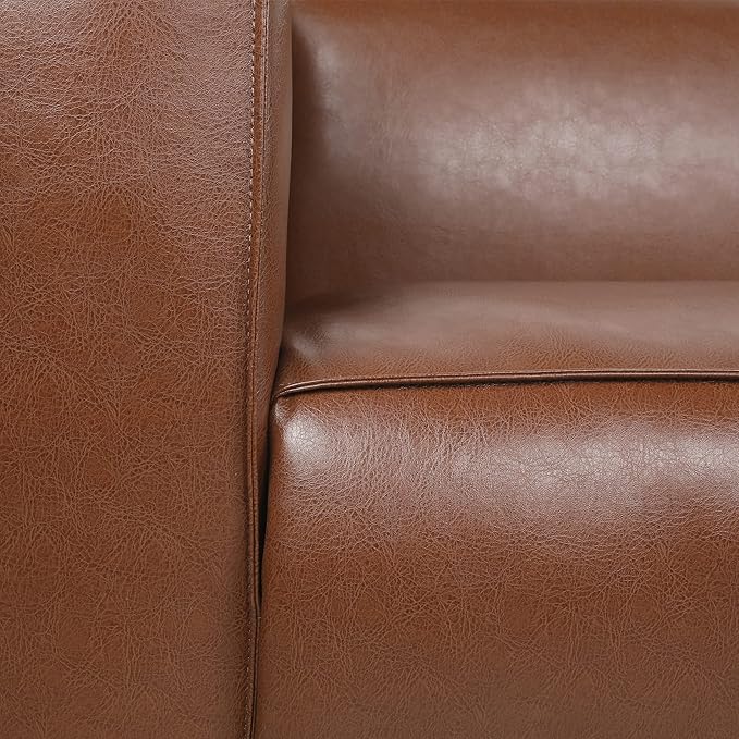 80.25 PU Leather Upholstered Couch Modern 3 Seater Sofa with Tufted Back and Square Arms Nailhead Sofa for Living Room Office Apartment Small Space Light Brown