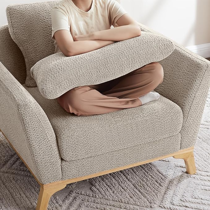 VANOMi Large-Sized Accent Chair Thick Cushion Bedroom Reading Chair Comfortable Living Room Single Sofa Boucle Camel