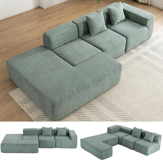 Merax 116.5 Minimalist Cloud Sectional Couch with L-Shape Chaise Green Modern Modular Sofa with Deep Seat Convertible 4 Seat Sleeper Couches Set for Living Room No Assembly Required Green