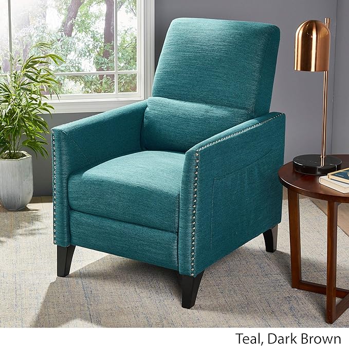 Christopher Knight Home Alexis Contemporary Fabric Push Back Recliner Teal Dark Brown