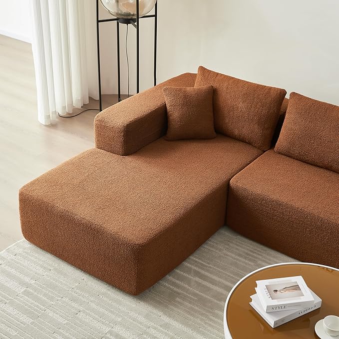 104.3'' L Shaped Sofa Sherpa Fabric Sectional Sofa 3 Seat Modern Upholstered Corner Couch with 2 Pillows Left Hand Lounge for Living Room Office