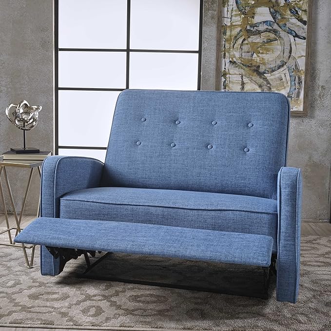 Christopher Knight Home GDFStudio Christopher Knight Home Calliope Buttoned Fabric Reclining Loveseat Muted Blue / Black