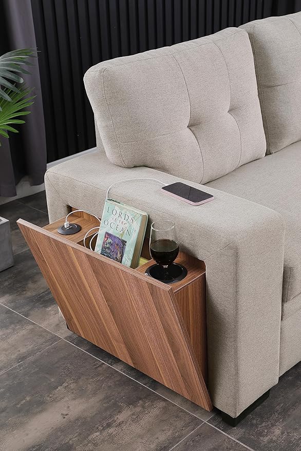 Ball &amp Cast Sectional Sleeper Sofa BedL-Shape Pull Out Couch4 in 1 Pull-Out Sofabed W/Reversible Storage ChaiseUSB Ports &amp Cup HolderConvertible Sleeper Corner Couch W/Pull Out Bedfor Liv