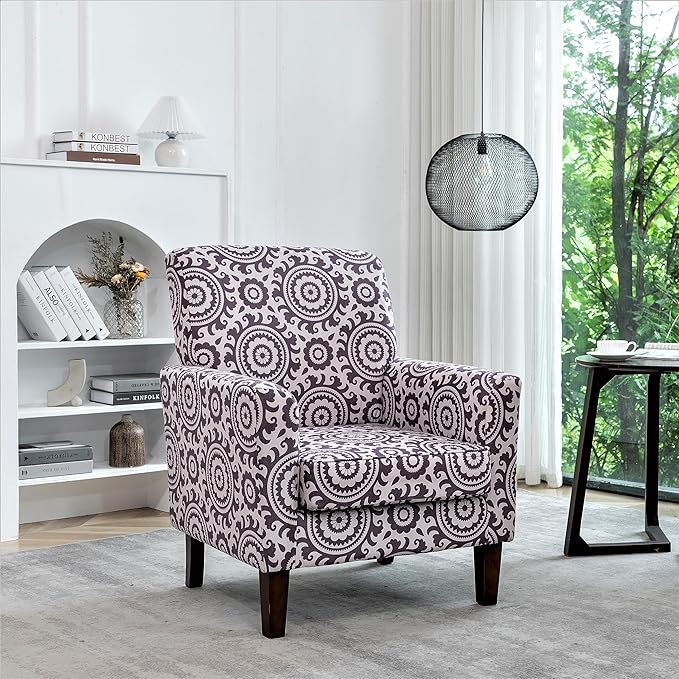 Contemporary Accent Arm Chair with Birch Wood Frame and Velvet Upholstery Armchair for Office and Living Room Decor Removable Cushions 02 Printed Fabric