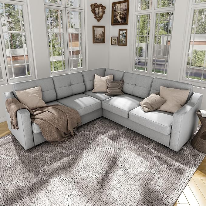 Convertible Sectional Sofa L Shaped Couch 5-Seat Sofas for Living Room Small Apartment Reversible Sectional Couch Light Grey