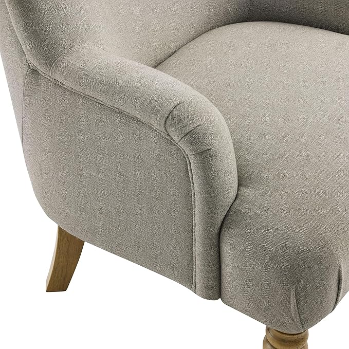 Modway Ellington Living Room Accent Armchair in Linen – Fabric Upholstered Reading Arm Chair with Wooden Legs – Modern Lounge Chair with French Piping Trim