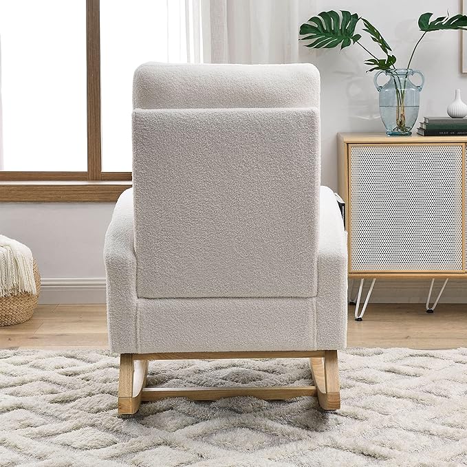 Welike Teddy Fleece Rocking Chair with Pockets 300 Lbs Capacity Modern Accent Living Room Lounge Armchair