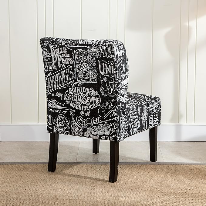 Roundhill Furniture Capa Print Fabric Armless Contemporary Accent Chair Chalkboard Shadow