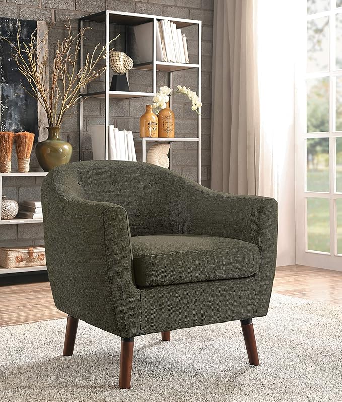 Homelegance Lucille Modern Accent Chair Upholstered Reading Chair with Button-Tufted Back Sloped Arms Removable Seat Cushion Cover and Espresso Wood Legs for Living Room Bedroom or Office Gray