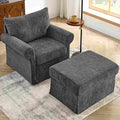Living Room Chairs with Ottoman Small Accent Chair for Bedroom Single Sofa Couch with Chenille Fabric for Apartment and Small Places (Dark Grey)