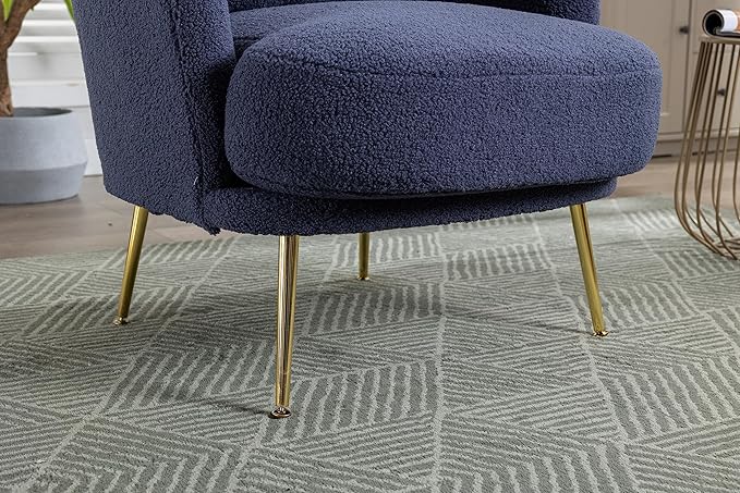 Generic 30.32 W Accent Chair Upholstered Curved Backrest Reading Chair Single Sofa Leisure Club Chair with Golden Adjustable Legs for Living Room Bedroom Dorm RoomNavy Boucle