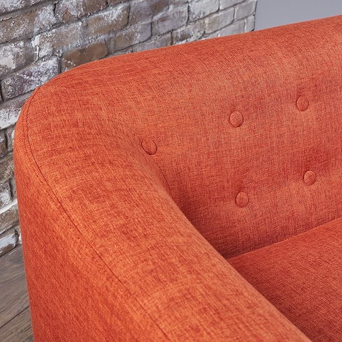 GDFStudio Button Back Mid Century Fabric Modern Loveseat (Muted Orange)