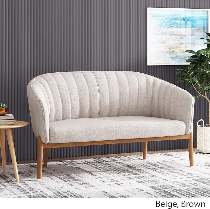 Great Deal Furniture Noble House Galena Mid-Century Fabric Loveseat in Beige