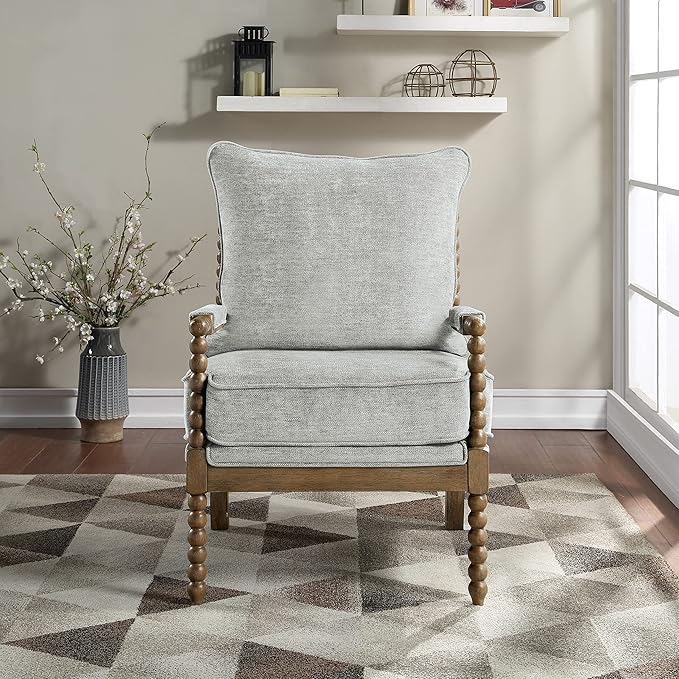 OSP Home Furnishings Fletcher Spindle Accent Chair with Rustic Brown Finish Smoke Grey Upholstery