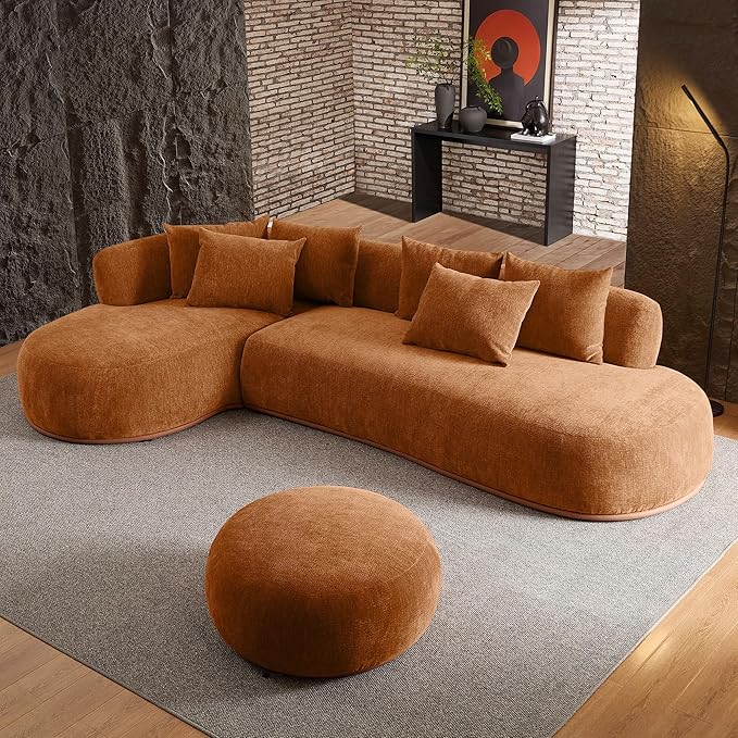 kevinplus 134.63'' Large Sectional Curved Sofa Couch with Chaise Lounge &amp Ottoman for Living Room Oversize L-Shape Modern Sectional Sofa Couch Wood Structure &amp Easy Assembly (Left-Facing Or