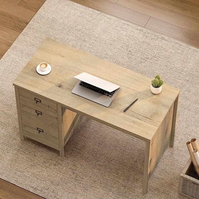 47 Executive Desk with File Drawer Farmhouse Home Office Desk with Storage Drawer Wood Computer Writing Desk for Study Office Light Oak