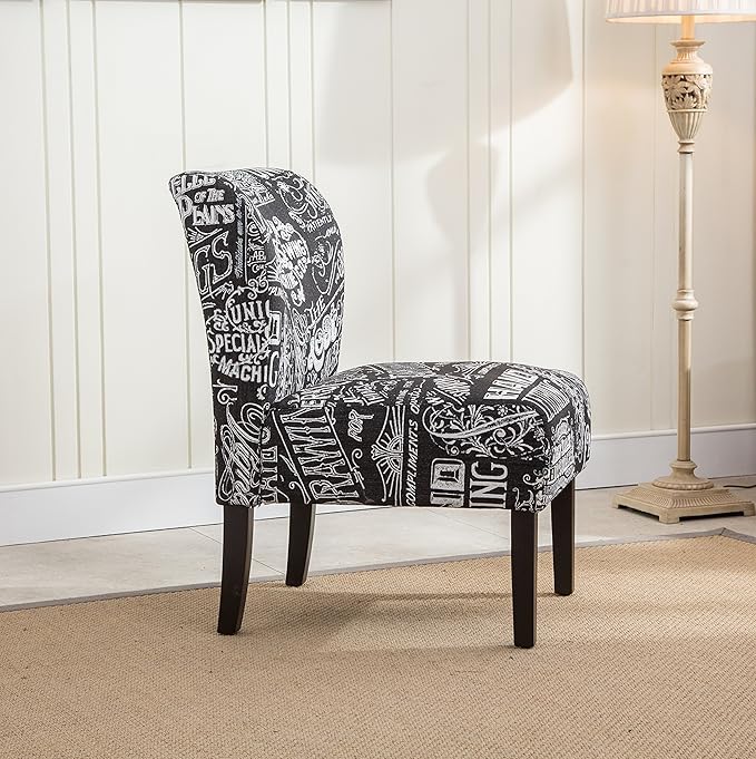 Roundhill Furniture Capa Print Fabric Armless Contemporary Accent Chair Chalkboard Shadow