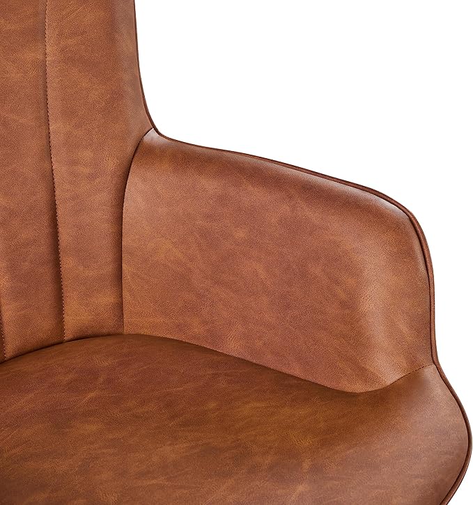 Topeakmart Faux Leather Accent Chair Modern Armchair with Sturdy Metal Legs for Living Room Bedroom Brown