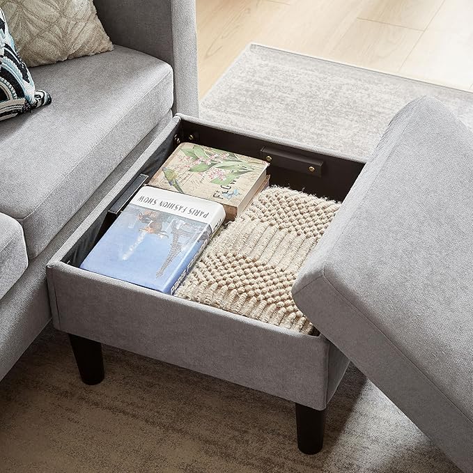 79 Convertible Sectional Sofa L Shaped Couch with Movable Storage Ottoman 3 Seater Sofa Polyster Fibre for Apartment Small Spaces Light Grey