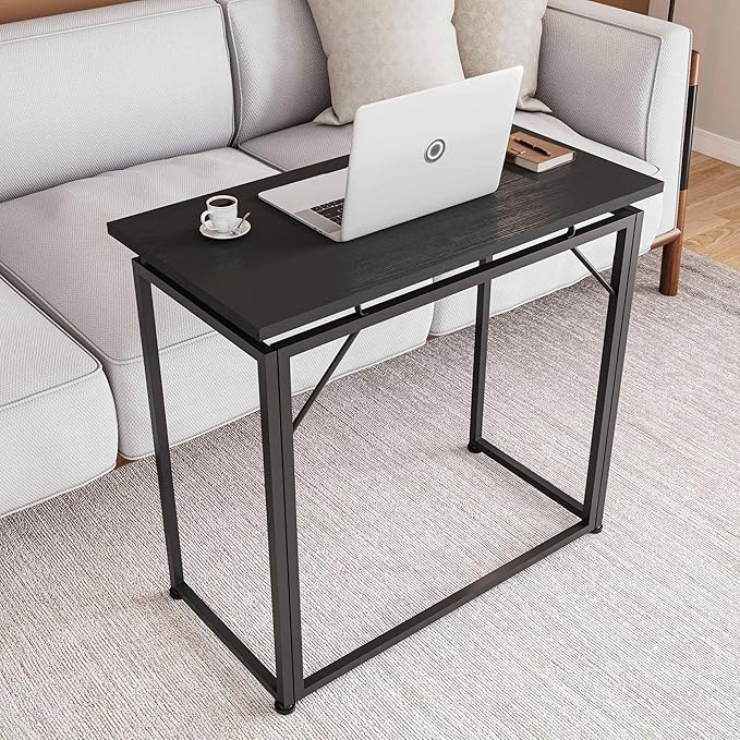 31.5 Wide Folding Desk for Small Spaces Compact Folding Table for Bedroom Apartment Study or Dorm Ideal for Living Room TV Dinners Side Table Use Laptop Desk No Assembly Required Black