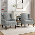 High Back Accent Chairs Set of 2 Comfy Upholstered Fabric Armchair for Living Room Mid Century Modern Club Accent Chair with Solid Wood Legs Single Sofa Reading Chair for Bedroom Gray Stripe