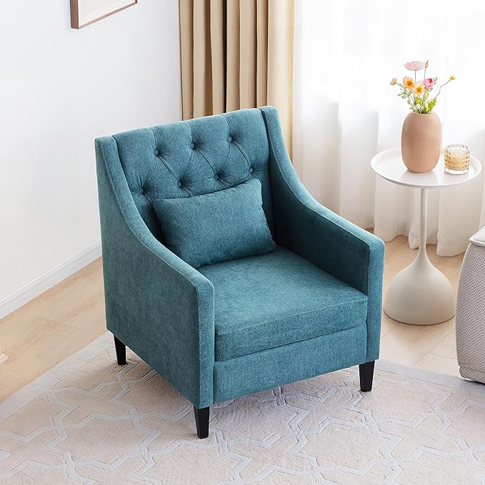 Living Room Chairs Accent Armchair with Lumbar Pillow Elegant Bedroom Reading Chair Mid Century Design Upholstered Sofa Chair Teal
