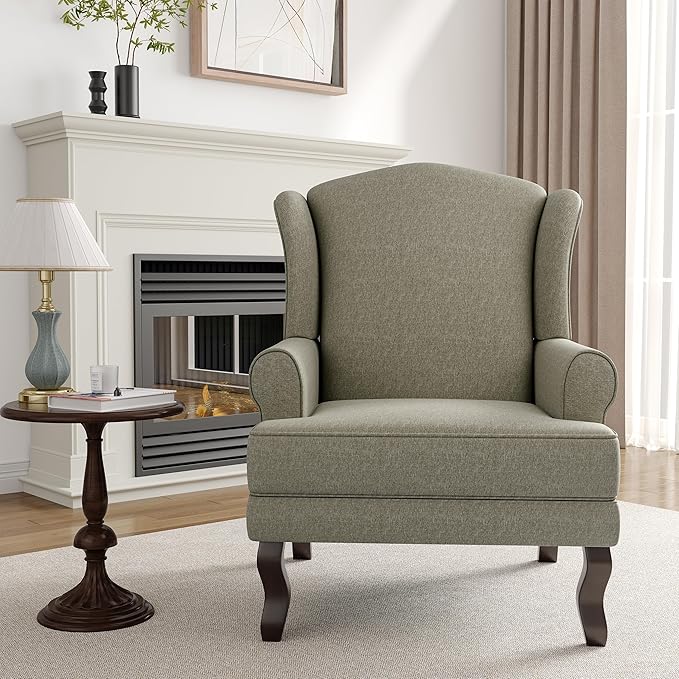 High Back Accent Chairs Set of 2 Comfy Upholstered Fabric Armchair for Living Room Mid Century Modern Club Accent Chair with Solid Wood Legs Single Sofa Reading Chair for Bedroom Light Camel