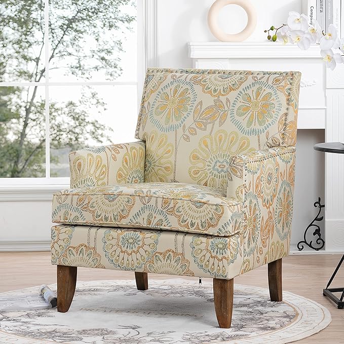Beige Accent Chair for Living Room Modern Armchair Withbirch Wood Legs Comfortable Single Sofa for Bedroom Study Office
