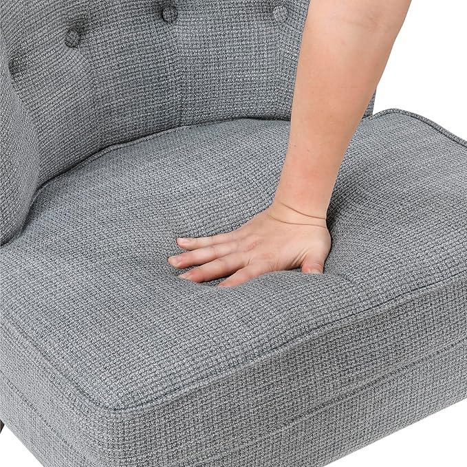 Lexicon Accent Chair Textured Fabric Upholstered Armless Chair with Solid Wood Legs Button Tufted Curved Back for Living Room/Bedroom/Office/Waiting Area Dark Gray