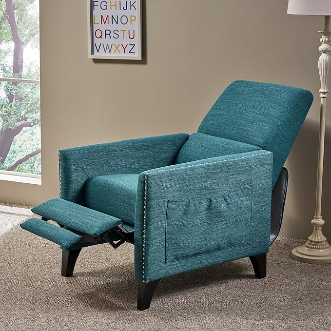 Mid-Century Fabric Rocker Recliner Chair with Tufted Design Adjustable Single Recliner Sofa with Thicker Seat Cushion with Pocket for Living Room Bedroom Apartment (Teal Style2)