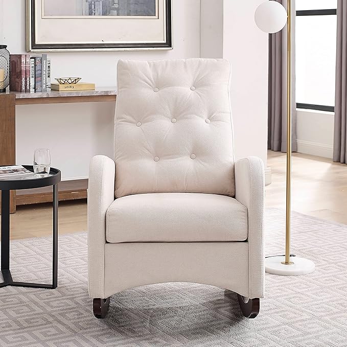 25.6 W Modern Accent High Backrest Living Room Lounge Arm Rocking Chair Two Side Pocket