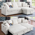 Modern Living Room Corner Convertible Sofabed Corduroy Upholstered Reversible Sleeper Sectional Sofa with 7 Pillow and USB Ports L-Shaped Pull Out Sleep Couch Bed W/Reversible Storage Chaise Daybed
