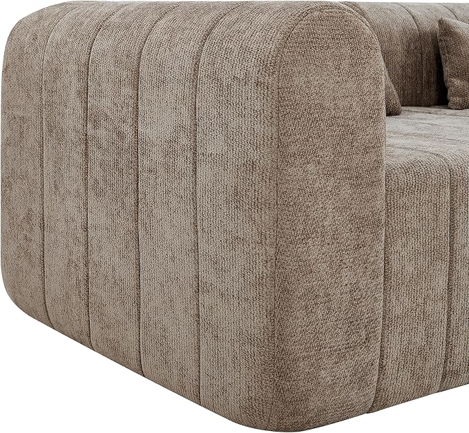 Christopher Knight Home Flarin 145.5 Convertible Sectional Sofa Couch L-Shape Home Sofa Living Room 4 Seat Sectional Sleeper Sofa Fabric Upholstered Comfy Cloud Couch No Assembly Light Brown