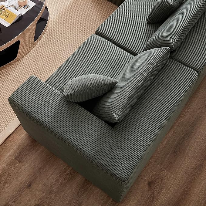 104 Viral Modular Boneless Cloud Couch Deep Seat Memory Foam Compressed Sectional Sofa with ChaiseL-Shaped Corduroy Couch for Living RoomNo Assembly RequiredGreen