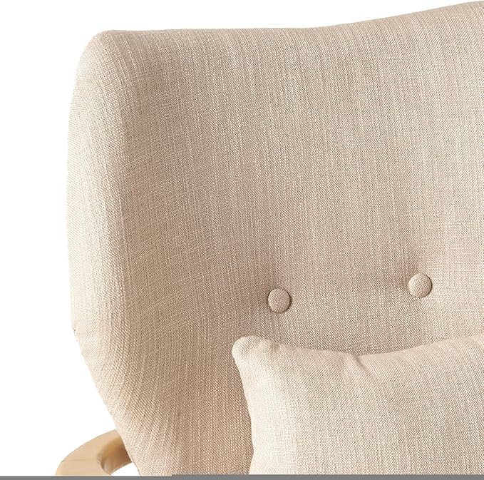 Mid-Century Accent Chairs Modern Upholstered Living Room Chair Cozy Armchair Button Tufted Back and Wood Legs for Bedroom/Office/Cafe/Living Room (Beige)