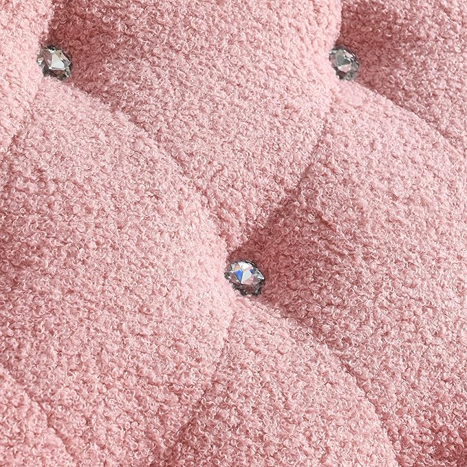 30 W Modern Chesterfield Tufted Upholstered Chair with Deep Buttons Living Room Chair Comfortable Armchair Gold Hardware Legs Tufted Chair for Reading or Relaxing Pink Teddy
