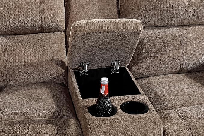 Betsy Furniture Modern Fabric Recliner Sofa Set Couch Loveseat w/Console Recliner 8093 (Khaki Loveseat)