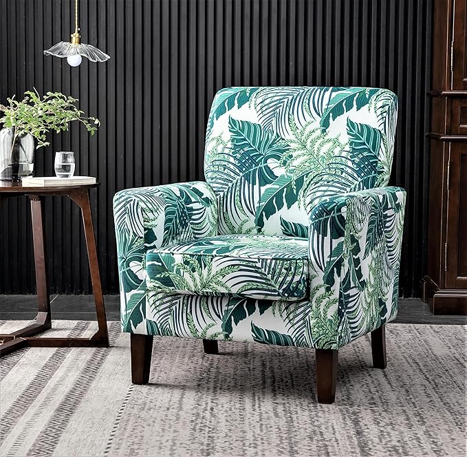 Contemporary Accent Arm Chair with Birch Wood Frame and Velvet Upholstery Armchair for Office and Living Room Decor Removable Cushions 01 Printed Fabric