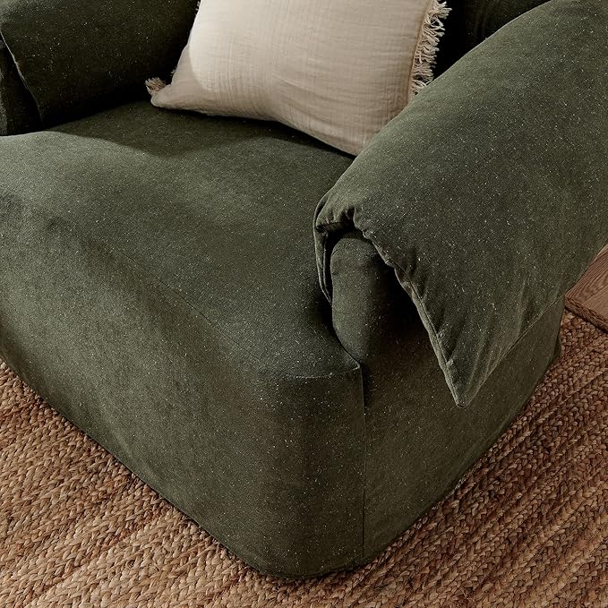 Modway Lark Oversized Accent Chair in Sage Fabric – Upholstered Modern Armchair with Down Blend Cushions – Slipcovered Chair for Living Room or Reading Nook