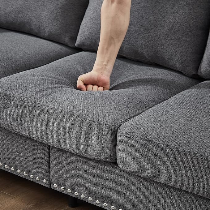 2 Pieses Living Room Sofa Sets Linen Fabric Couch and Loveseat with Nailhead Decor Soild Wood Legs Rolled Armrests &amp Storage 2PCS Sofas 3 Seaters Couch and Love Seat for Living Room Furniture S