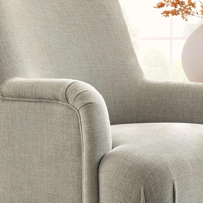 Modway Ellington Living Room Accent Armchair in Linen – Fabric Upholstered Reading Arm Chair with Wooden Legs – Modern Lounge Chair with French Piping Trim