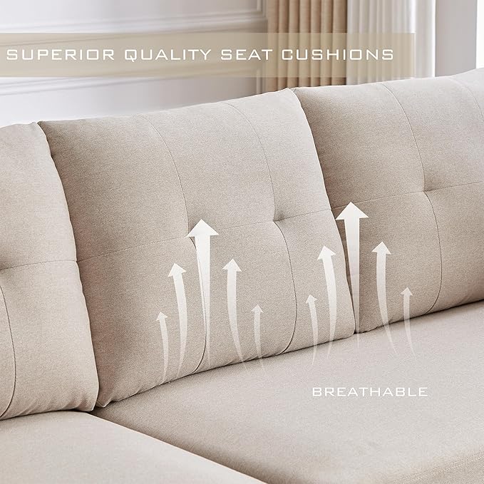 Convertible Sectional Sofa Modern L Shaped CouchLinen Fabric 4-Seat Sofa Set with Storage Ottoman and Coffee Table for Living RoomBeige