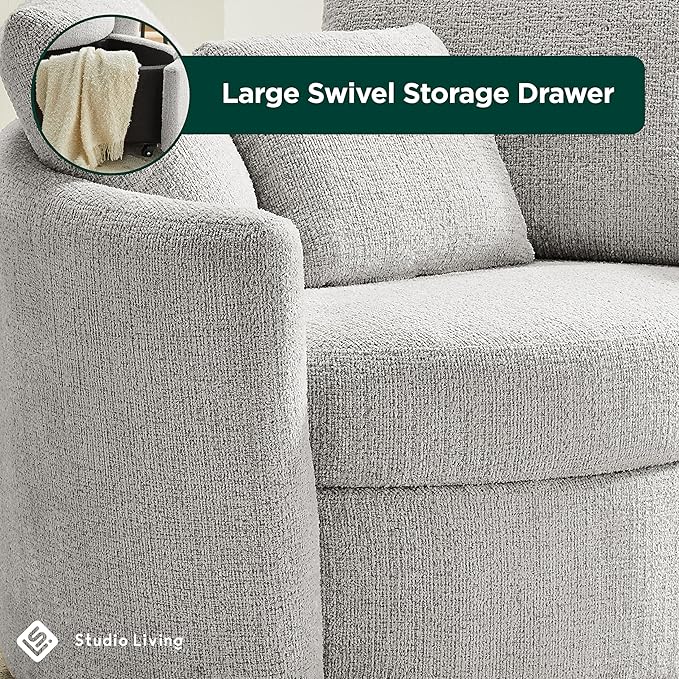 Studio Living® Beckett 48 Storage Chair Modern Farmhouse Pocket Coil Comfort Easy Assembly Chenille Fabric Ivory