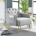 30 W Modern Chesterfield Tufted Upholstered Chair with Deep Buttons Living Room Chair Comfortable Armchair Gold Hardware Legs Tufted Chair for Reading or Relaxing Grey Teddy