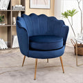 Velvet Barrel Accent Chair with Scalloped Silhouette and Gold Metal Legs Decorative Piece Suitable for Traditional Modern and Contemporary Spaces Navy Blue