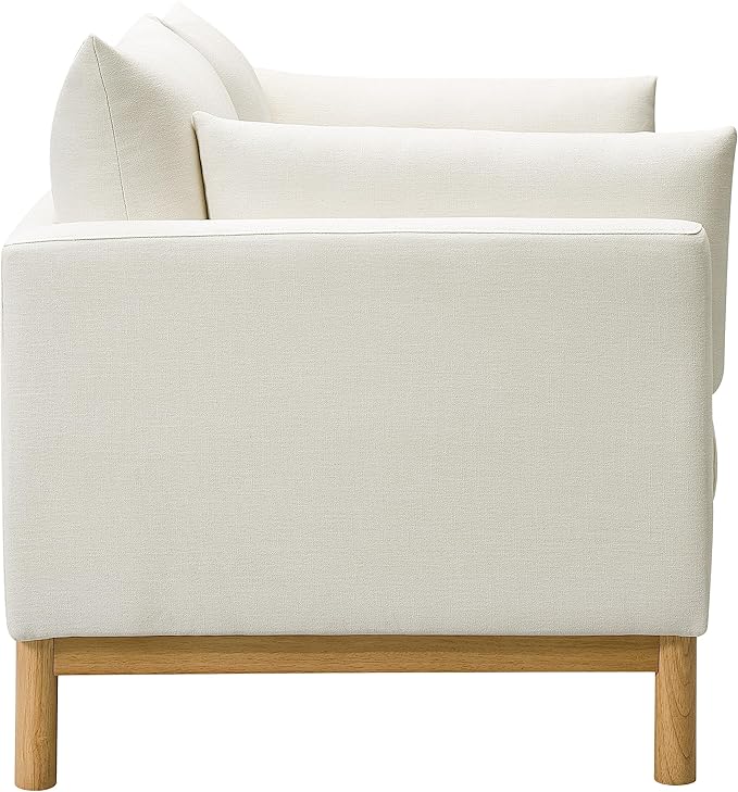 Meridian Furniture 157Cream-L Langham Collection Mid-Century Modern Linen Textured Fabric Upholstered Loveseat Cream Linen Textured Fabric Natural Finish Wood Base 66 W x 33.5 D x 33 H Cream