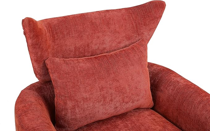 JOSHEN 360 Swivel Accent Chair IndoorModern Linen ArmchairComfortable Upholstered Lounge Chair with Metal Base for Living RoomApartmentOfficeOrange