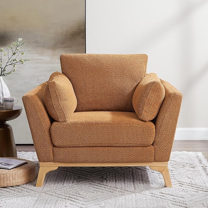 VANOMi Large-Sized Accent Chair Thick Cushion Bedroom Reading Chair Comfortable Living Room Single Sofa Boucle Curry