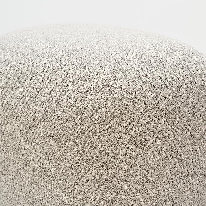 KINWELL Round Boucle Upholstered Ottoman Chair Footstool with Soft Padded Seat Fully Assembled Modern Sofa Couch Footrest Extra Seating for Bedroom Entryway Taupe(18.5 D x 23 W x 16.5 H)